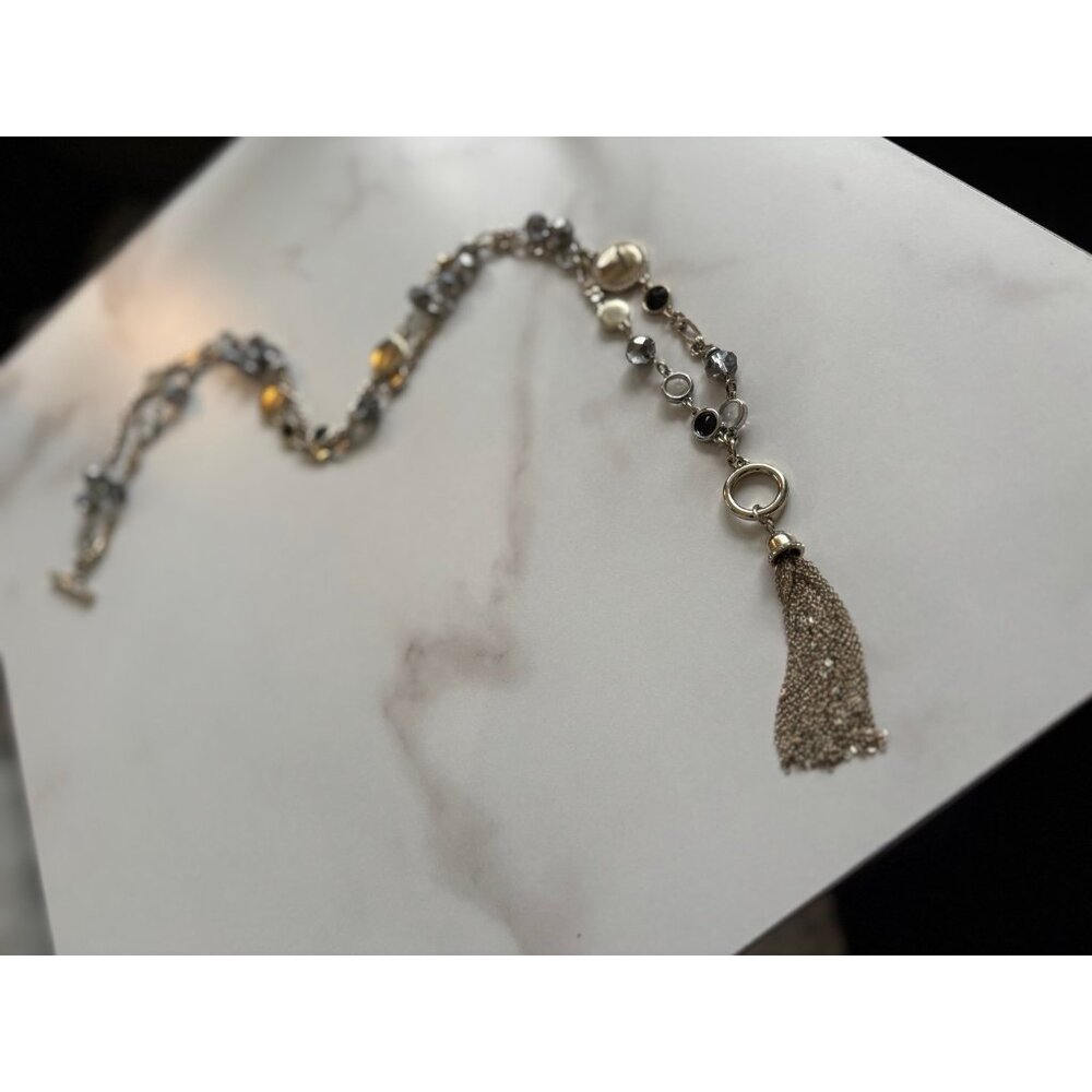 Beaded Necklace STERLING Silver CZ's Toggle Cubic Zirconia